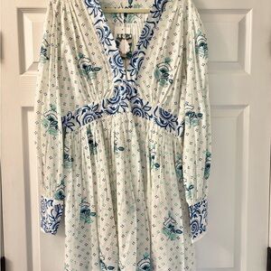 Oliphant Blue and Green Floral Long Sleeve Dress